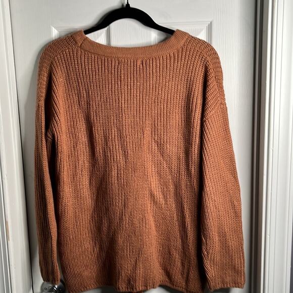 Entro  Brown Chunky Knit Tie Up Front Long Sleeve Sweater Size Small - Picture 6 of 8